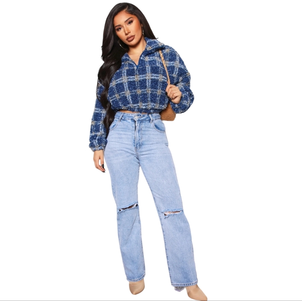 Fashion Nova Bend the Rules Slouch Fit Light Blue Wash Denim Jeans, Size 15